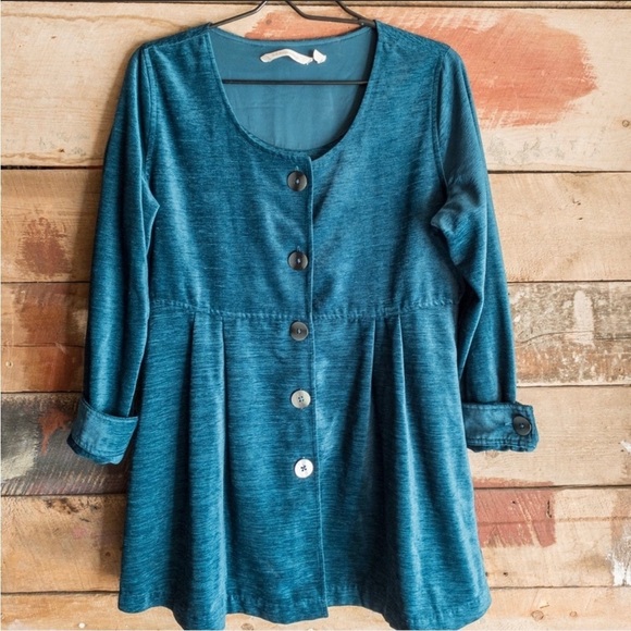 SOFT surroundings flona teal chenille velvety tunic blazer sz medium - Picture 2 of 6